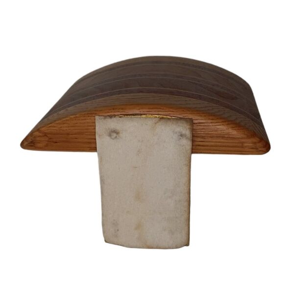 Vintage Mid Century Modern Butcher Block Solid Wood w/Inlay Curved Bookend - Picture 9 of 9